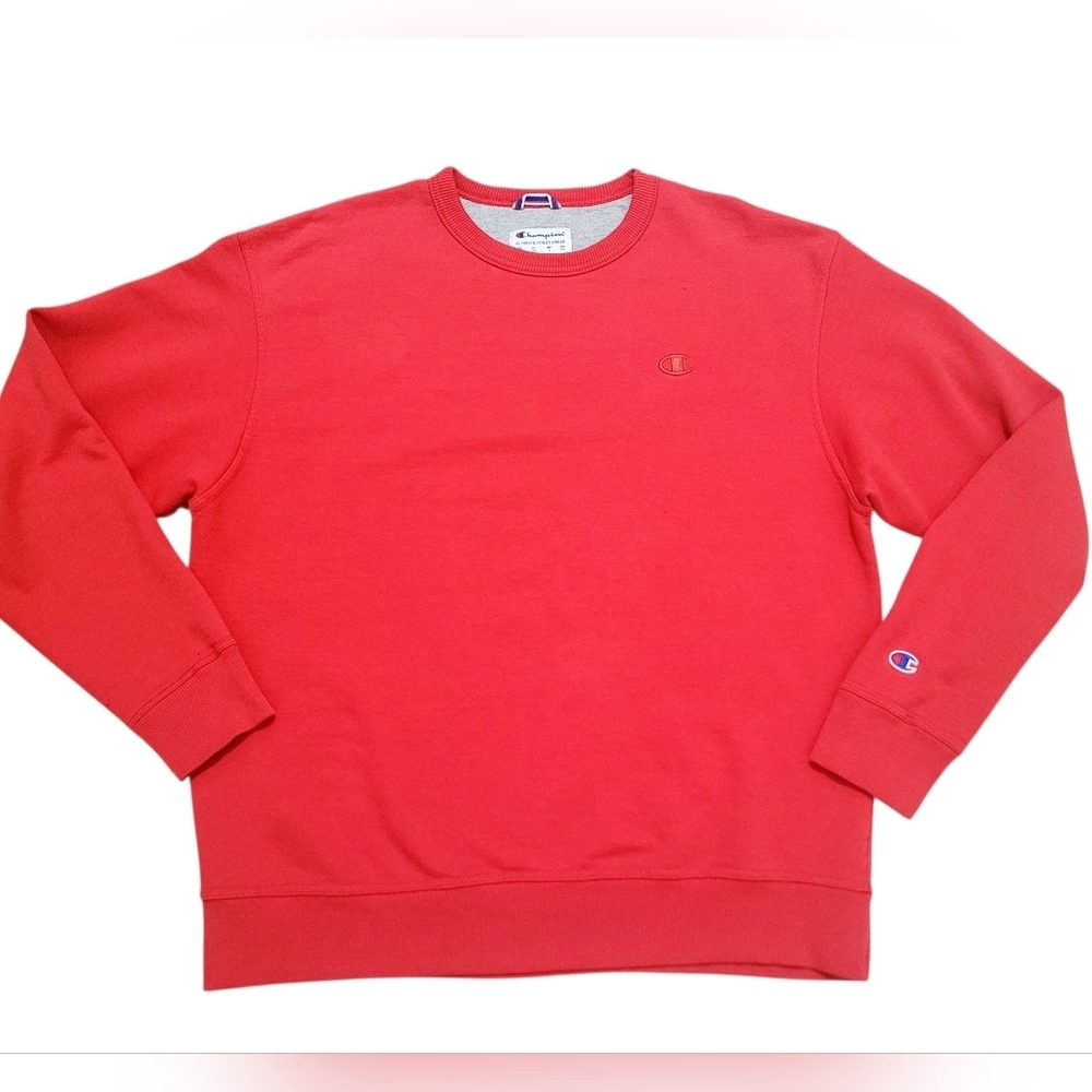Champion Red Crewneck Sweatshirt Unisex Size Large Classic Logo Pullover - Picture 3 of 12